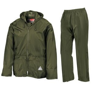 Result Mens Heavyweight Waterproof Rain Suit ( Zip Jacket & Trouser Suit) / Oliv
